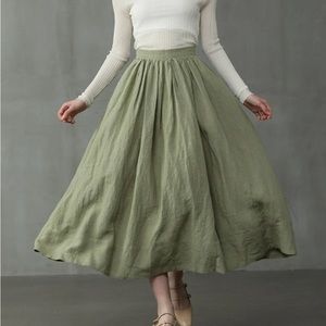 Linennaive daisy 03 midi skirt in pastel green